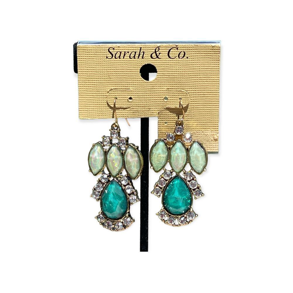 Sarah & CO Green Glass Cut Marquee Dangle Drop Fishhook Earring
